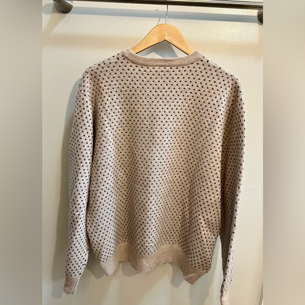 Jos A. Bank Men’s Wool Knit Crewneck Sweater Cream with Black Dots Size L - Picture 5 of 7